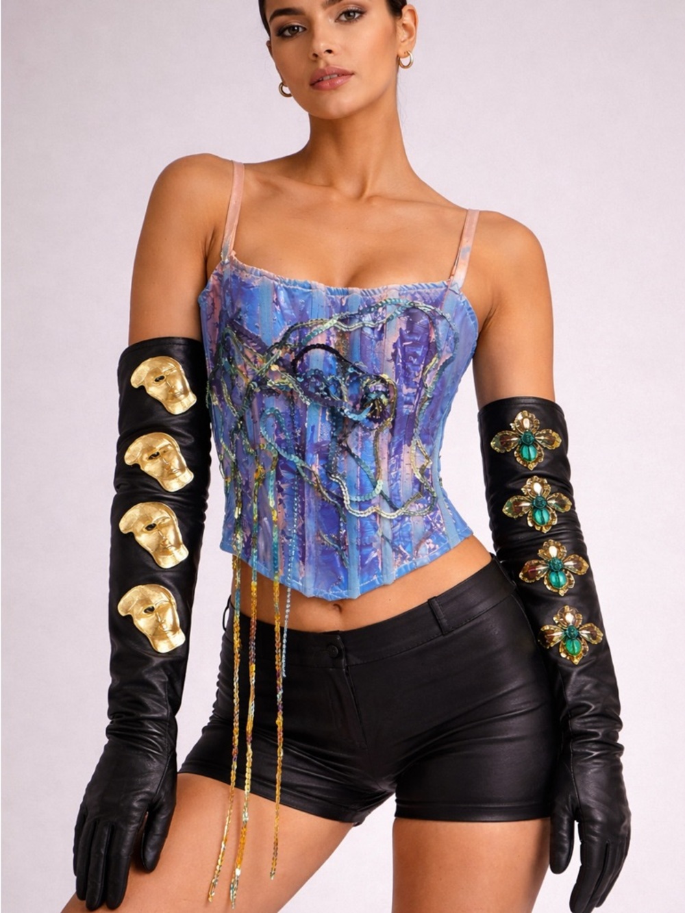 Iridescent Blue Embellished Corset Cami